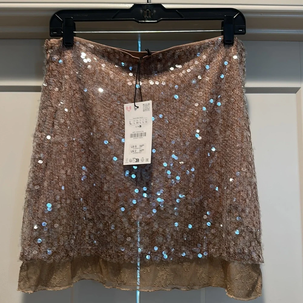 NWT Zara sequin knit lace mini skirt - Picture 6 of 7